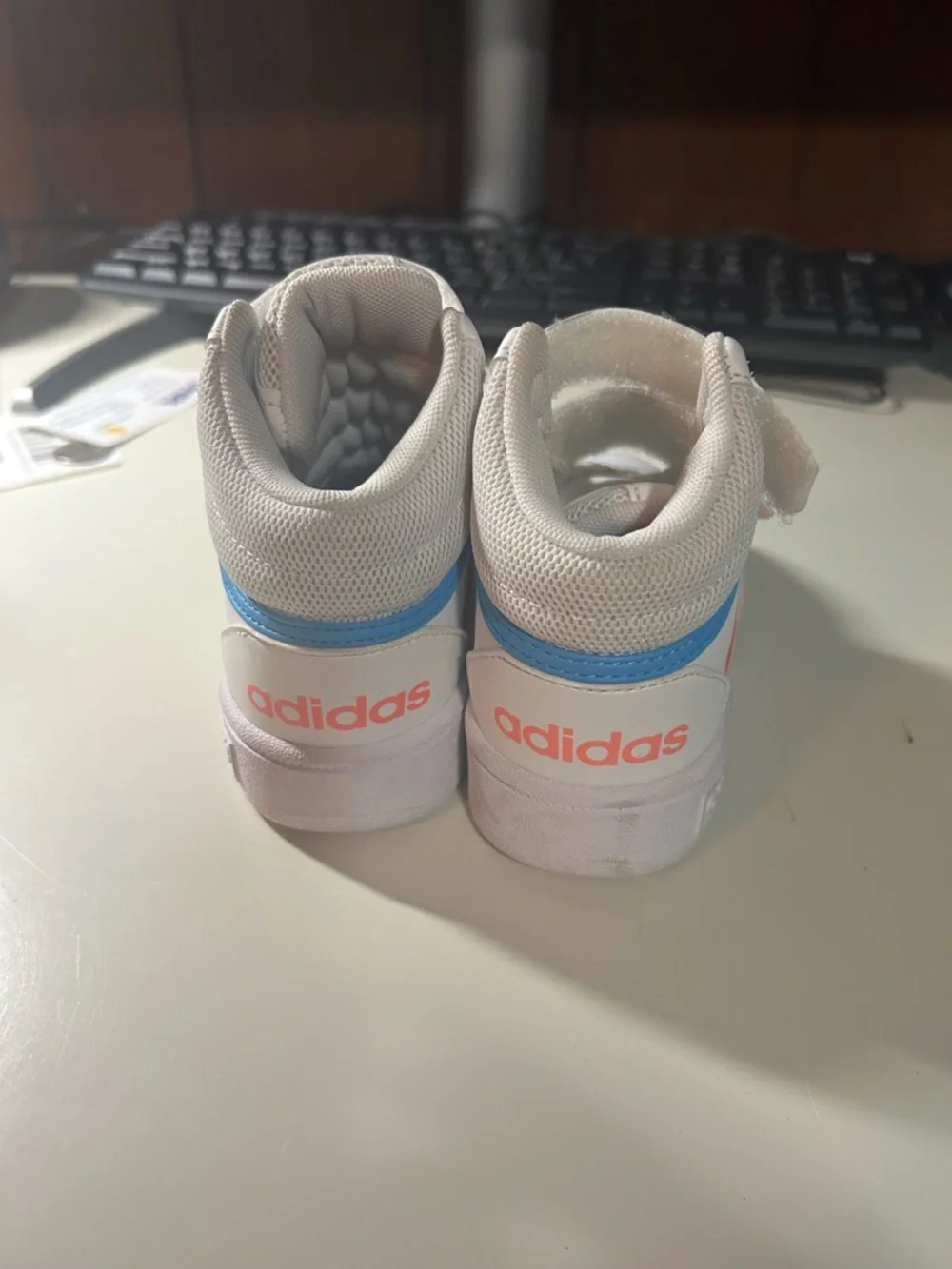 adidas Toddler White Sneakers with Pink Logo Accents - Picture 3 of 4